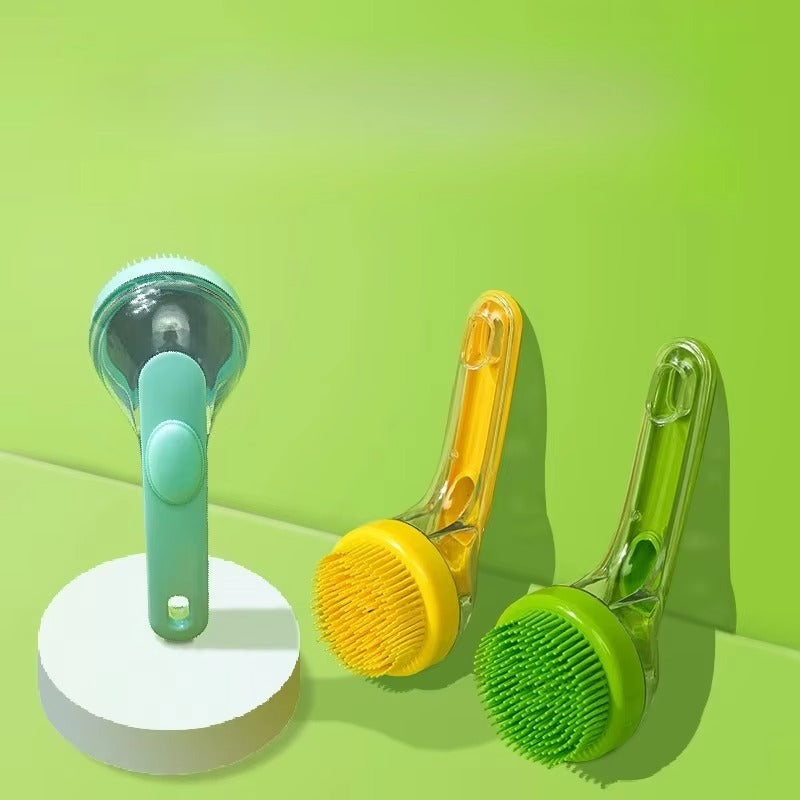 Special long-handled pet bathing brush with shampoo holder