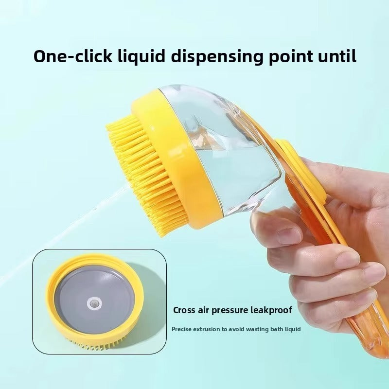 Special long-handled pet bathing brush with shampoo holder