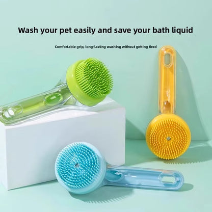 Special long-handled pet bathing brush with shampoo holder