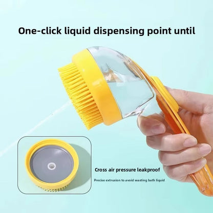 Special long-handled pet bathing brush with shampoo holder