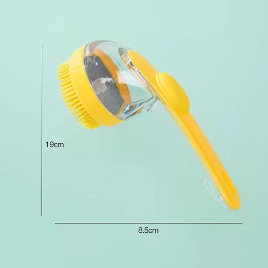 Special long-handled pet bathing brush with shampoo holder